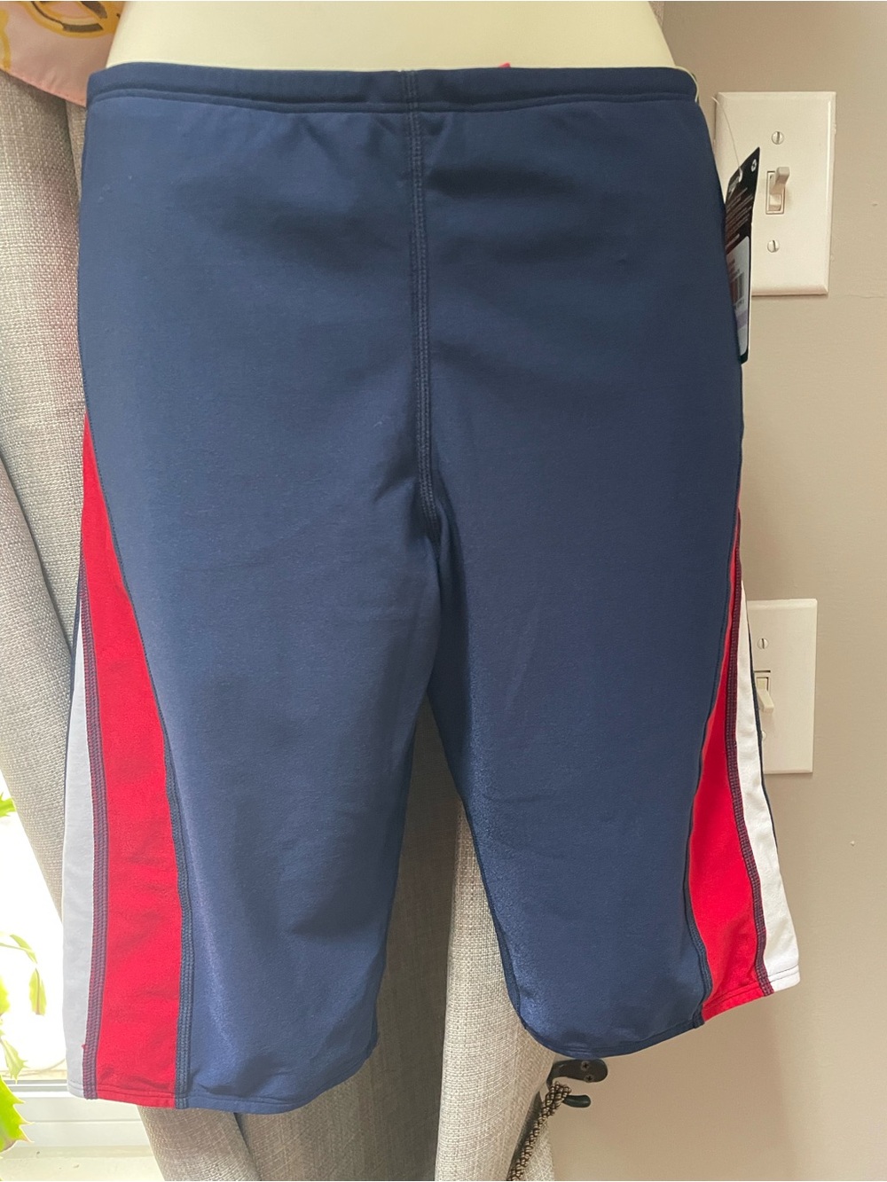Speedo Navy Swim Shorts with Red & White Side Panels